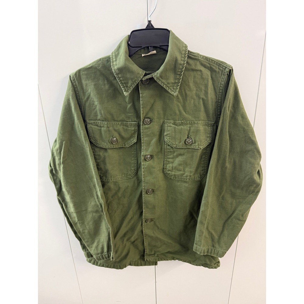 Vintage 1965 US Military OG-107 Cotton Sateen Utility Shirt Jacket Olive 14.5x32